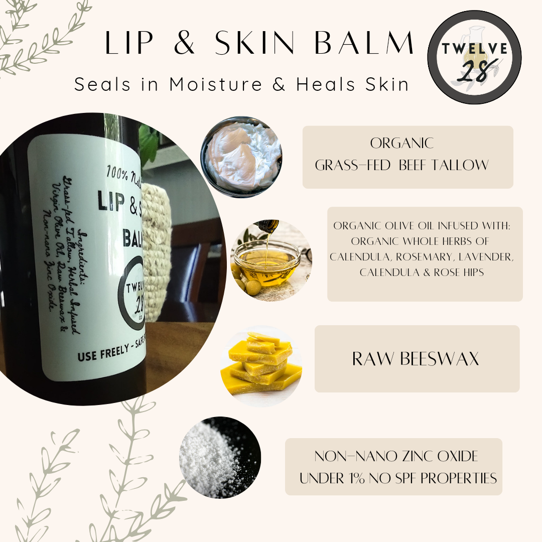 Tallow Lip Balm For Dry Cracked, Chapped Lips and Skin - Grass-fed 100% Natural Tallow Elder N Honey Gifts Baby Safe Tallow Balm Kids +