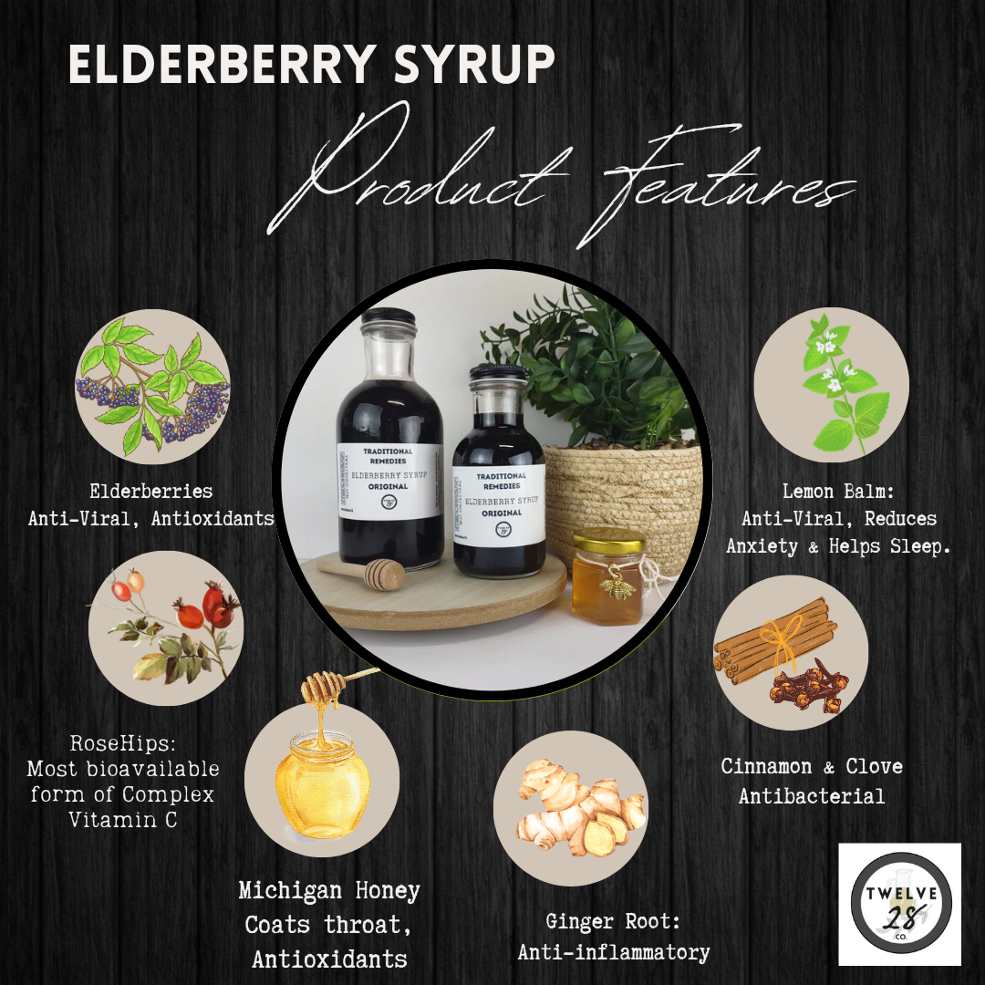 Traditional Elderberry Syrup -Original Elder N Honey Co. Elderberry Syrup 8 oz. 16 oz. Elderberry Organic - Michigan Honey.
