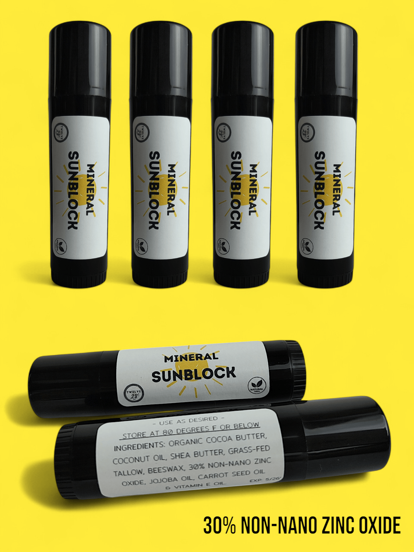 30% NON - NANO ZINC OXIDE MINERAL SUN BLOCK - TALLOW + COCONUT OIL + SHEA BUTTER BASED - TWELVE28CO