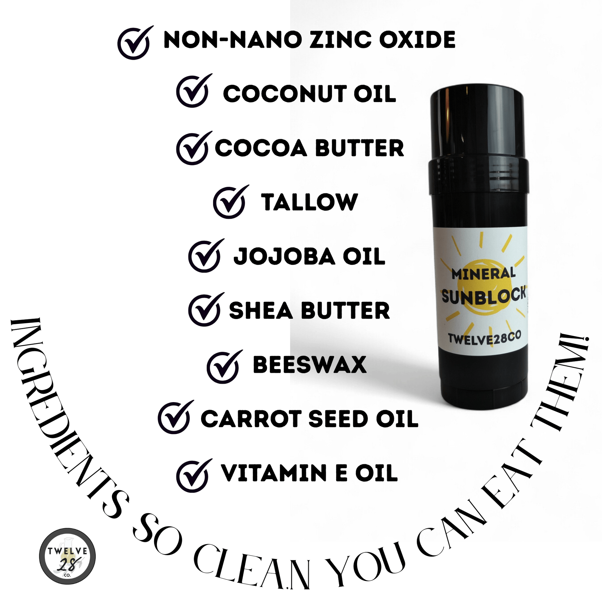 30% NON - NANO ZINC OXIDE MINERAL SUN BLOCK - TALLOW + COCONUT OIL + SHEA BUTTER BASED - TWELVE28CO