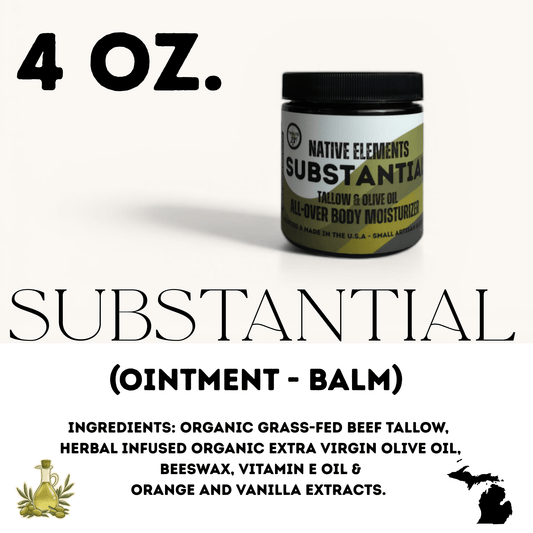 4 OZ. SUBSTANTIAL Tallow Cream Ointment - Grass - Fed Tallow Balm Lotion. Severe Dry Skin, Eczema, Organic Olive Oil Elder N Honey Tallow Lotion - TWELVE28CO