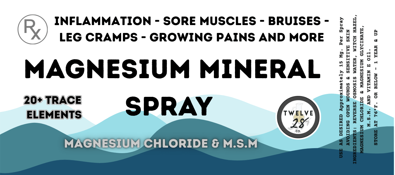 Magnesium Oil SPRAY 2 oz. Best Topical Magnesium | Sleep, Sore Muscles, Anxiety, Arthritis | Topical Magnesium Solution - TWELVE28CO