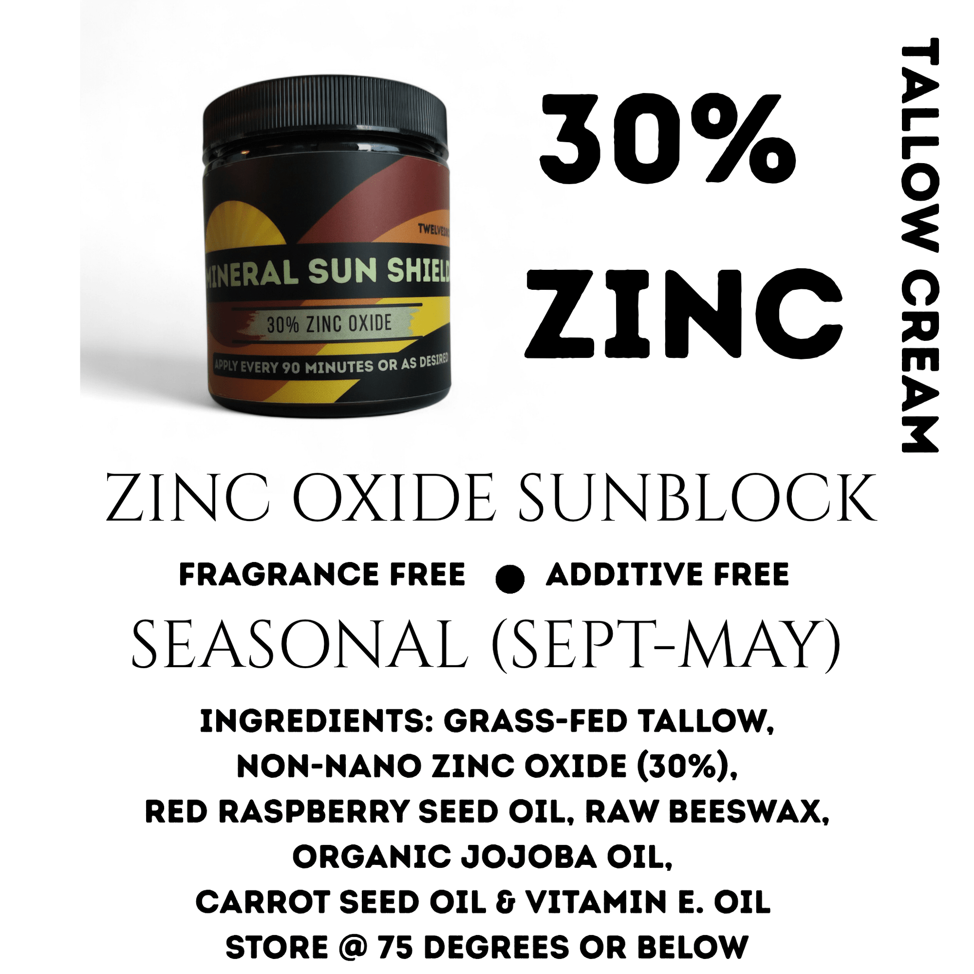 NATURAL MINERAL SUN PROTECTION ☀️ 30% ZINC OXIDE - CARROT SEED OIL & RED RASPBERRY SEED OIL - TWELVE28CO