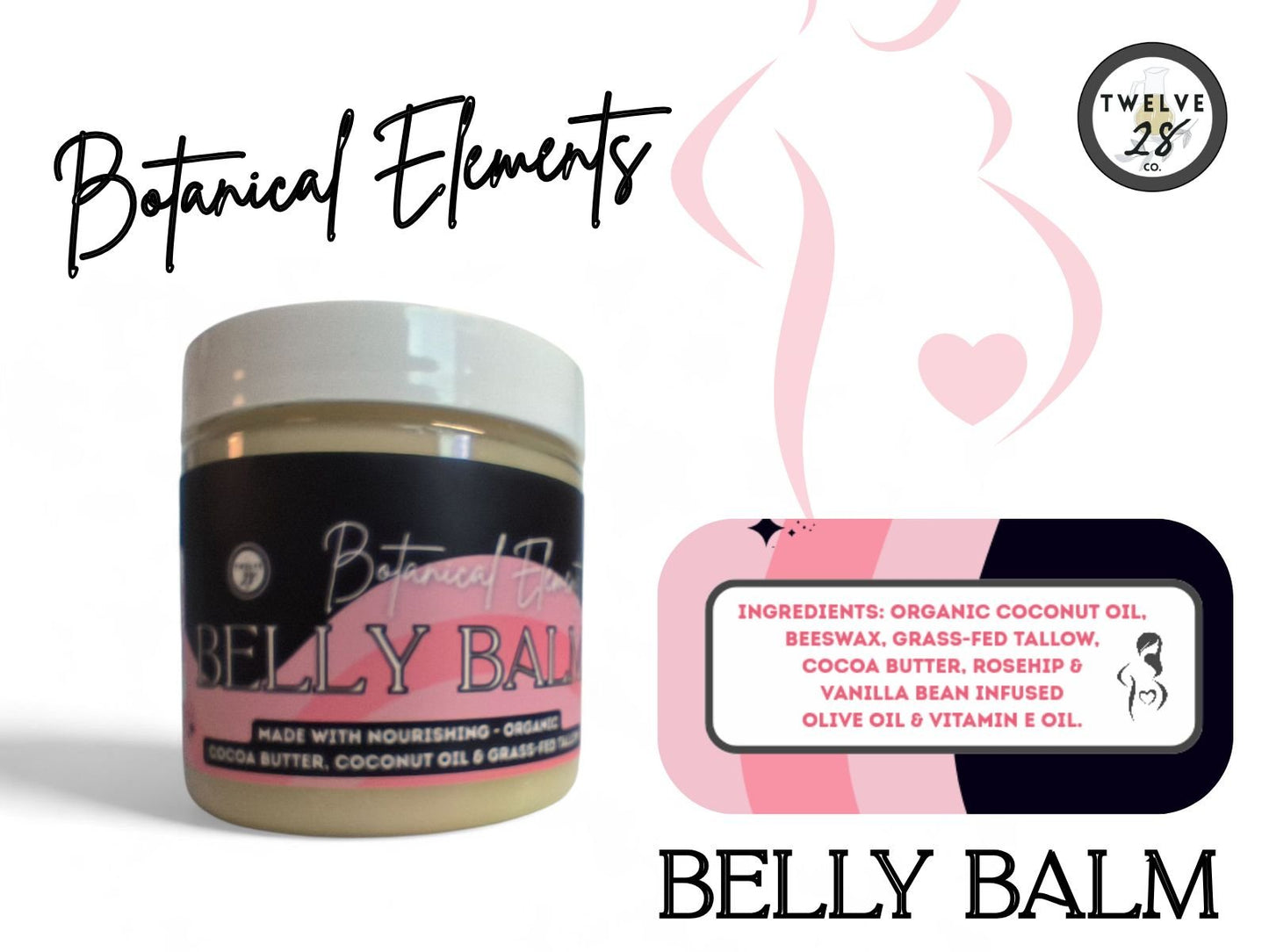 Organic Belly Balm for Stretch Marks – Tallow, Cocoa Butter & Coconut Oil Pregnancy Belly Butter - TWELVE28CO
