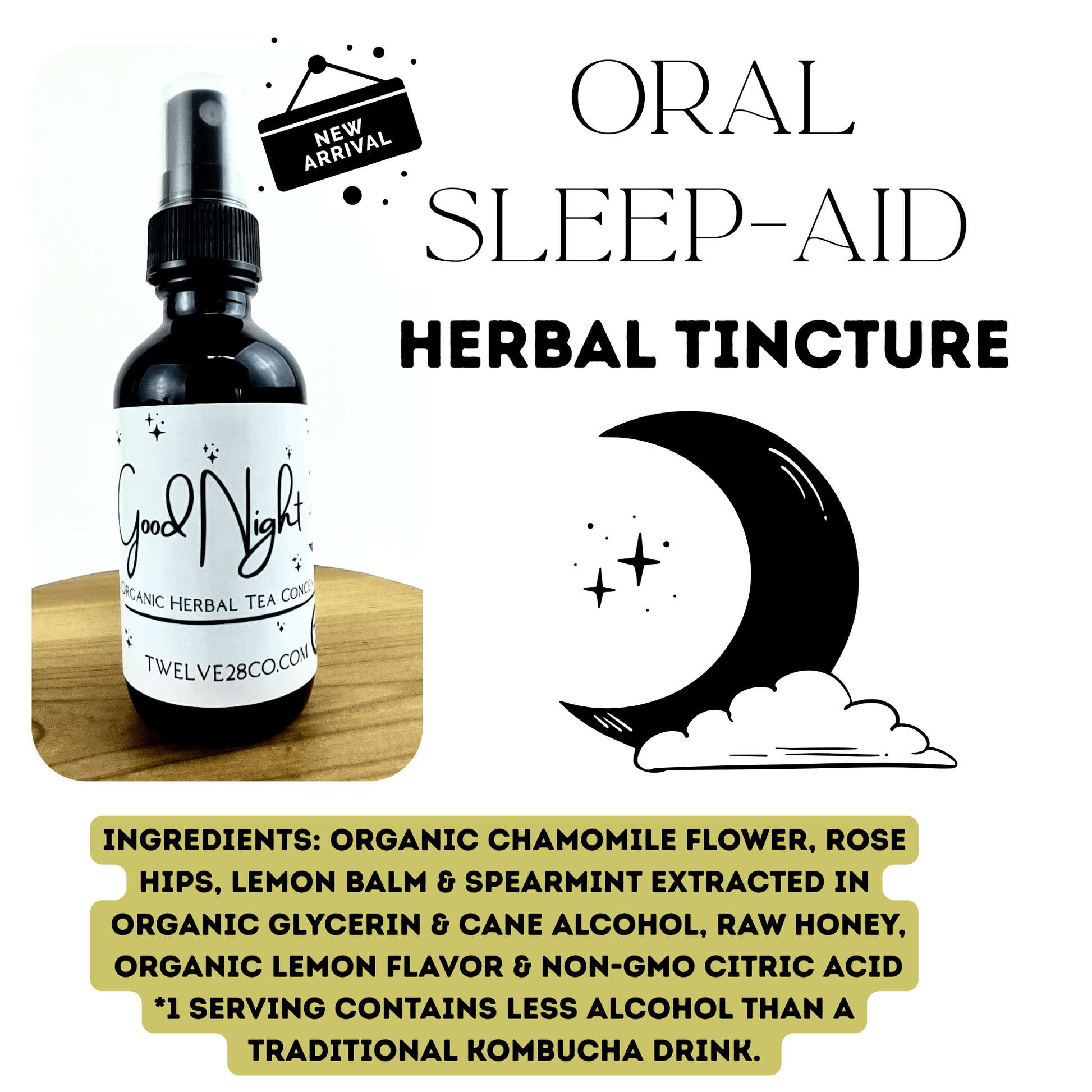 Organic Good - Night Tea Spray - Concentrated Herbs to Promote Sleep - Lightly Sweetened with Michigan Honey - TINCTURE - TWELVE28CO