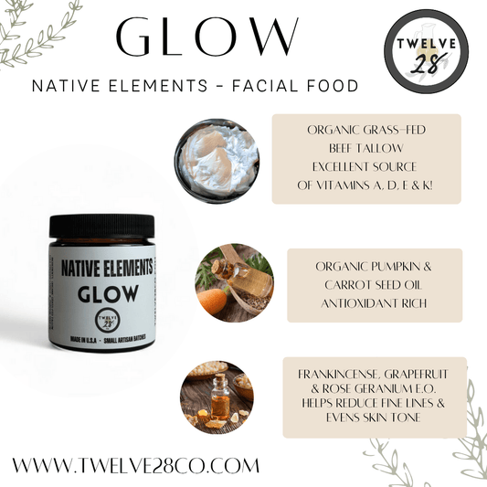 Organic Grass - fed Tallow Gift Set | Tallow Cream Gift Set | TWELVE28CO Native Elements Glow Cream & Plain Tallow - TWELVE28CO