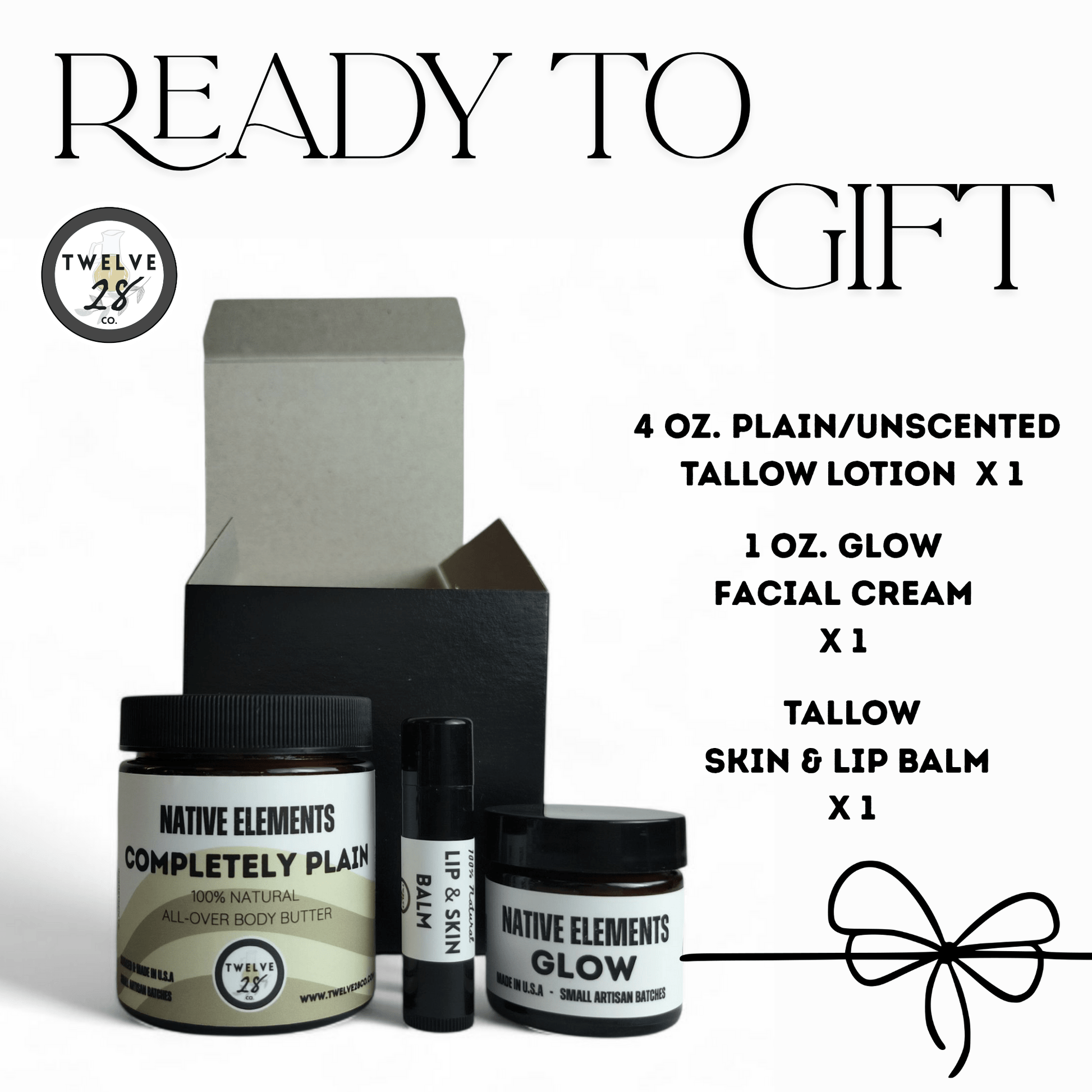 Organic Grass - fed Tallow Gift Set | Tallow Cream Gift Set | TWELVE28CO Native Elements Glow Cream & Plain Tallow - TWELVE28CO