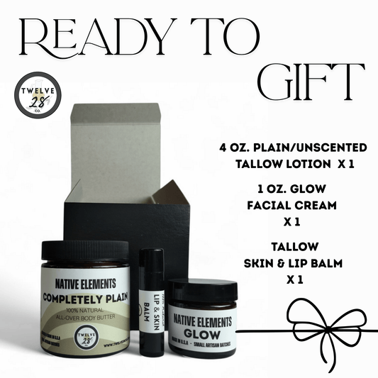 Organic Grass - fed Tallow Gift Set | Tallow Cream Gift Set | TWELVE28CO Native Elements Glow Cream & Plain Tallow - TWELVE28CO