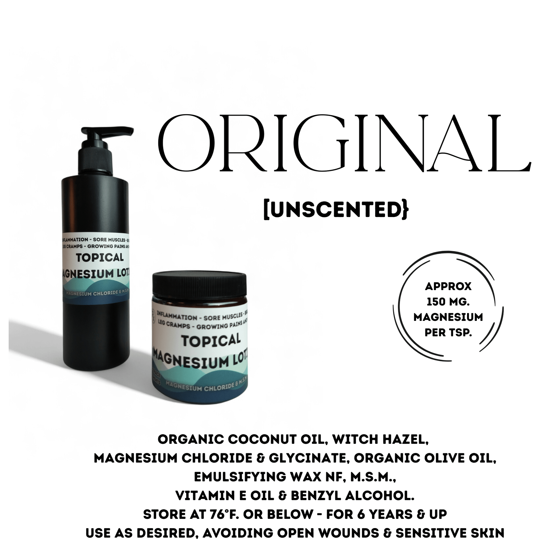 ORIGINAL Organic Magnesium Lotion - FRAGRANCE FREE - 150mg Magnesium per Tsp. - TWELVE28CO