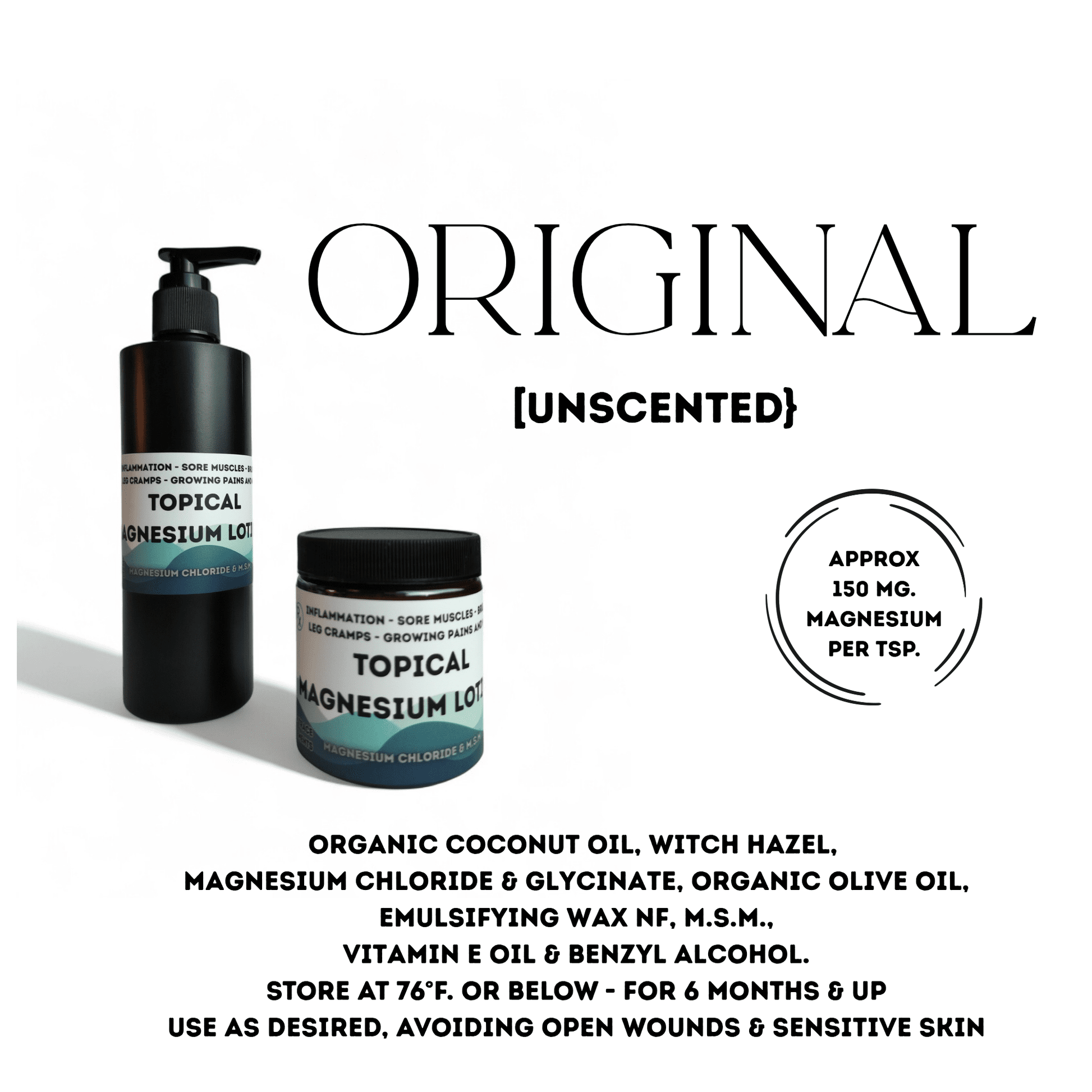 ORIGINAL Organic Magnesium Lotion - FRAGRANCE FREE - 150mg Magnesium per Tsp. - TWELVE28CO