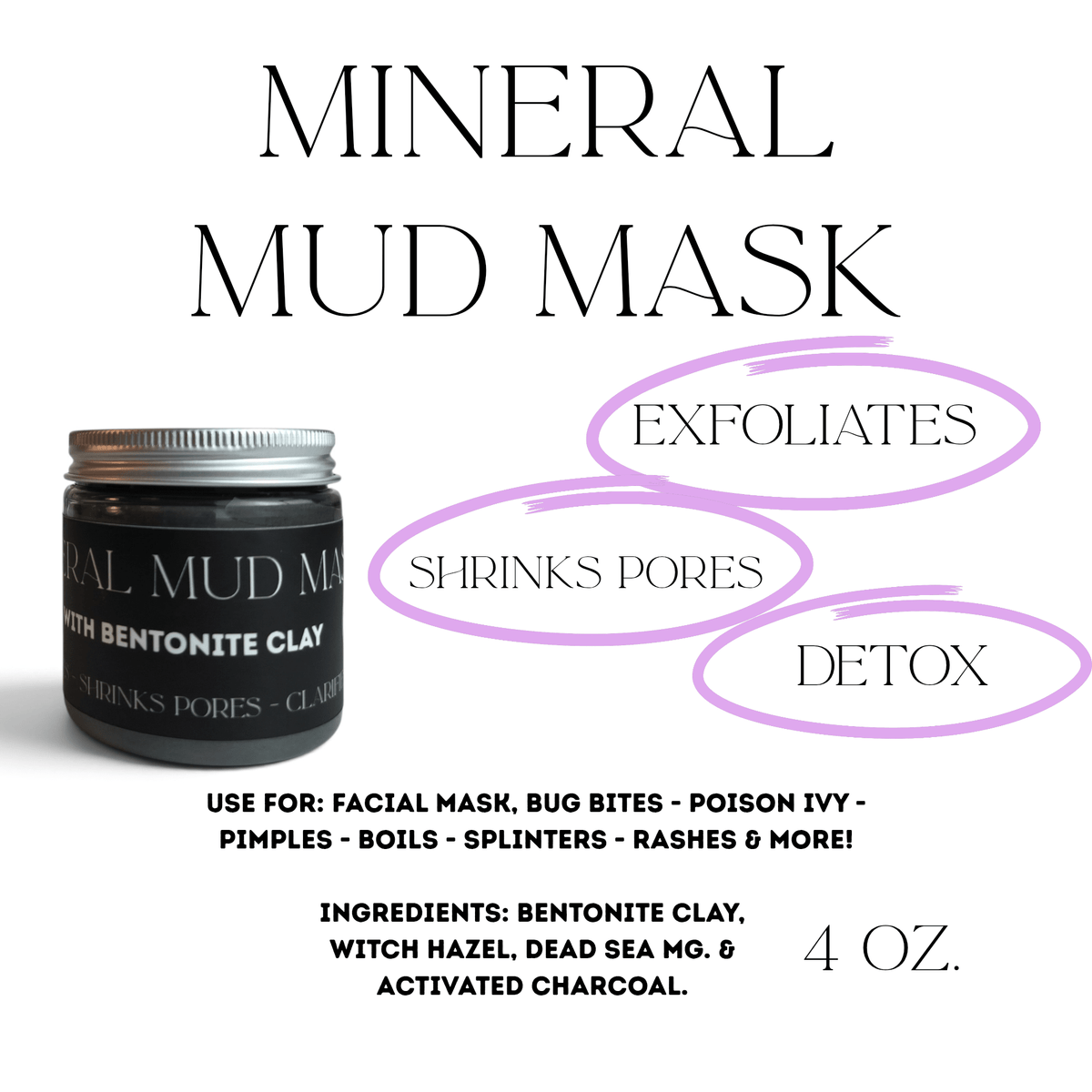 Purifying Mineral Mud Mask With Bentonite Clay – Armpit Detox, Rash Remedy & Exfoliant - TWELVE28CO