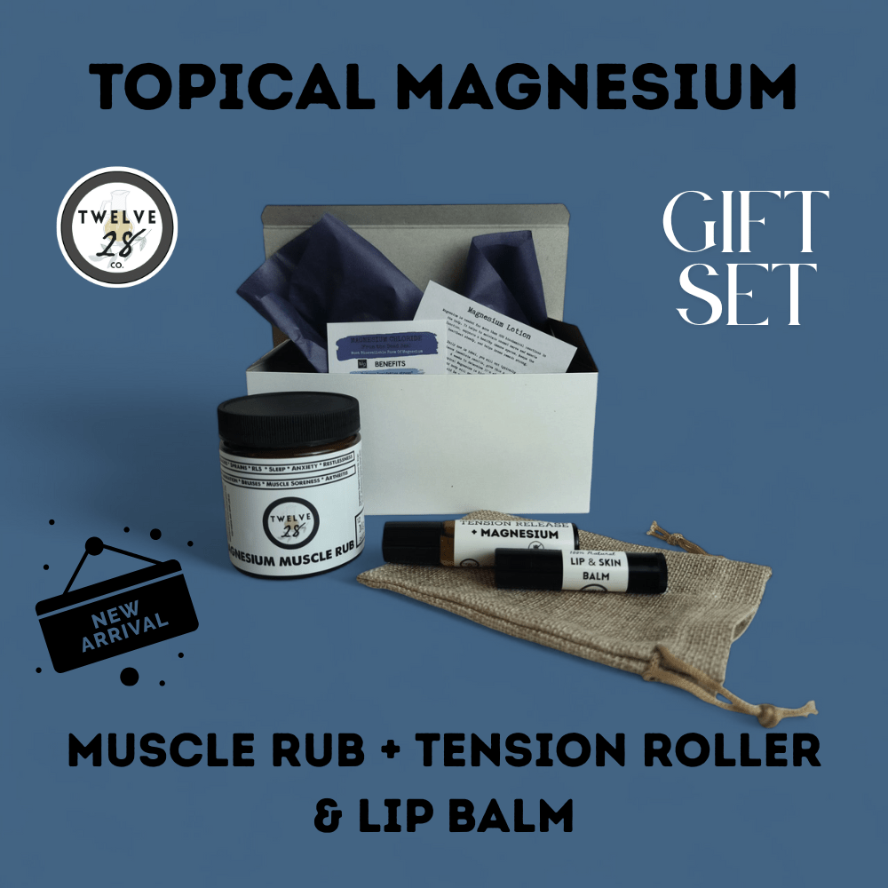 TOPICAL MAGNESIUM GIFT SET - Muscle Rub, Tension Release Roller & Balm TWELVE28CO - TWELVE28CO